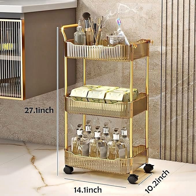 Acrylic 3-Tier Rolling Storage Trolley – Gold (NEW!)