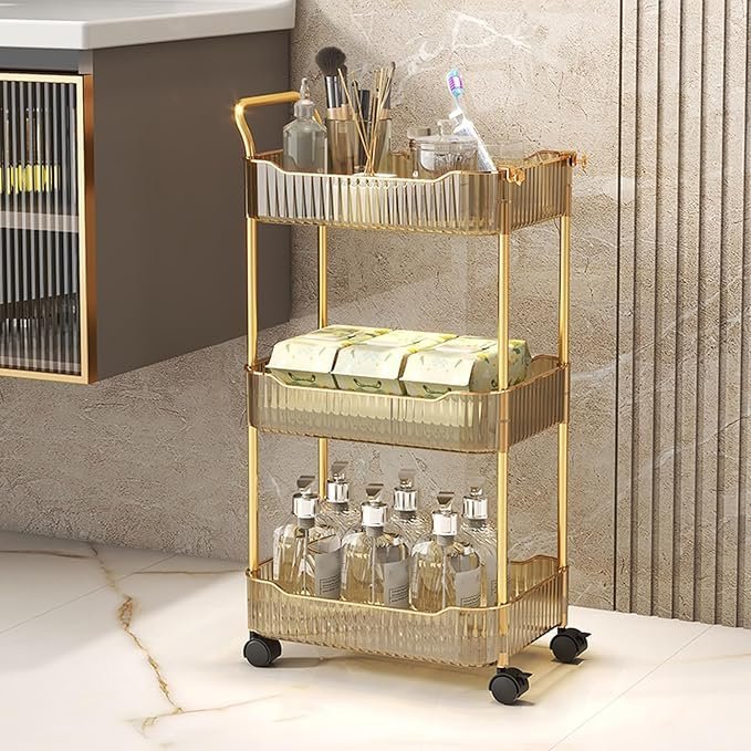 Acrylic 3-Tier Rolling Storage Trolley – Gold (NEW!) - photo 3