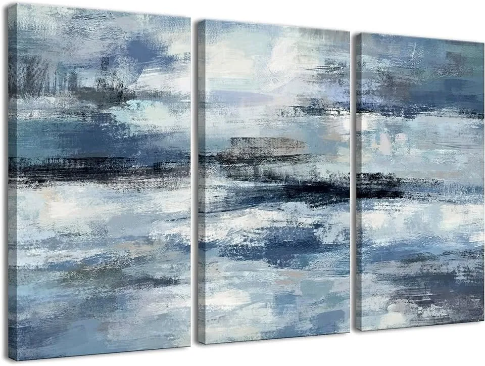 Blue & Grey Abstract Wall Art – 3-Piece Canvas Set (NEW!) thumbnail