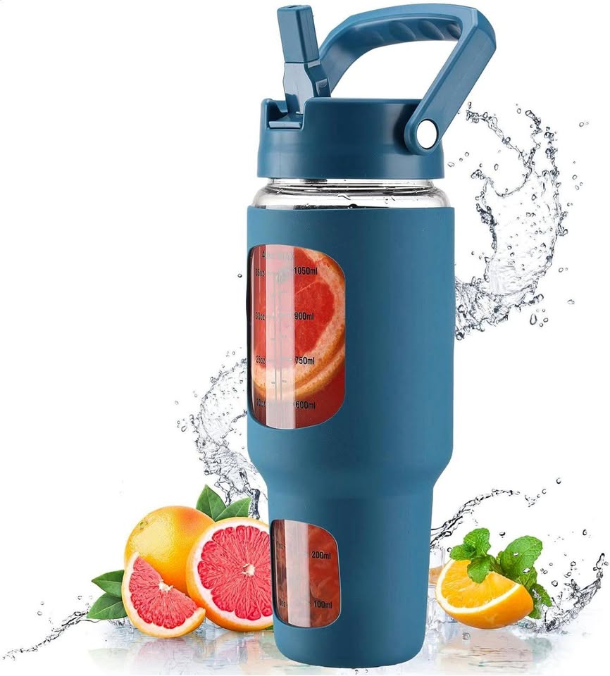 NEW Glass Tumbler with Straw Lid, LARGE Water Bottle