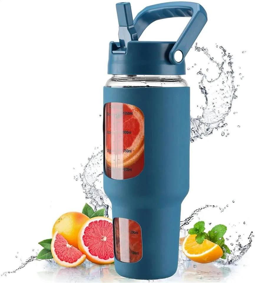 NEW Glass Tumbler with Straw Lid, LARGE Water Bottle