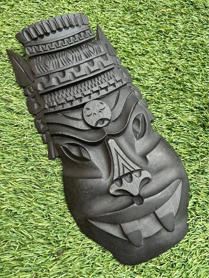 Carved Wooden Tribal Mask – Bali Indonesia 15” tall image indicator(3)