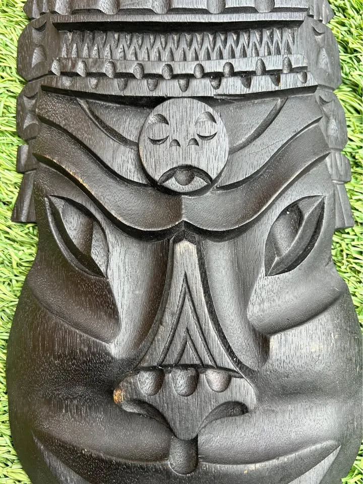 Carved Wooden Tribal Mask – Bali Indonesia 15” tall image indicator(4)