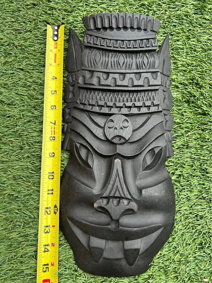 Carved Wooden Tribal Mask – Bali Indonesia 15” tall image indicator(5)