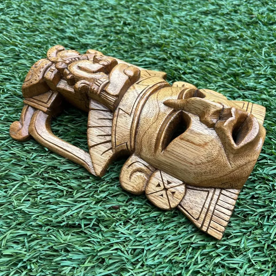 Hand-Carved Mayan-Style Wooden Small Mask – Tribal Wall Art 8” image indicator(6)
