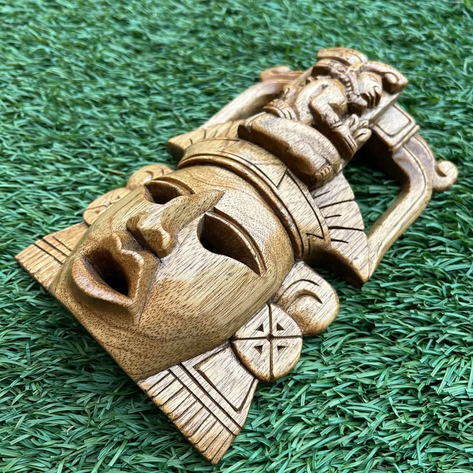 Hand-Carved Mayan-Style Wooden Small Mask – Tribal Wall Art 8” image indicator(7)