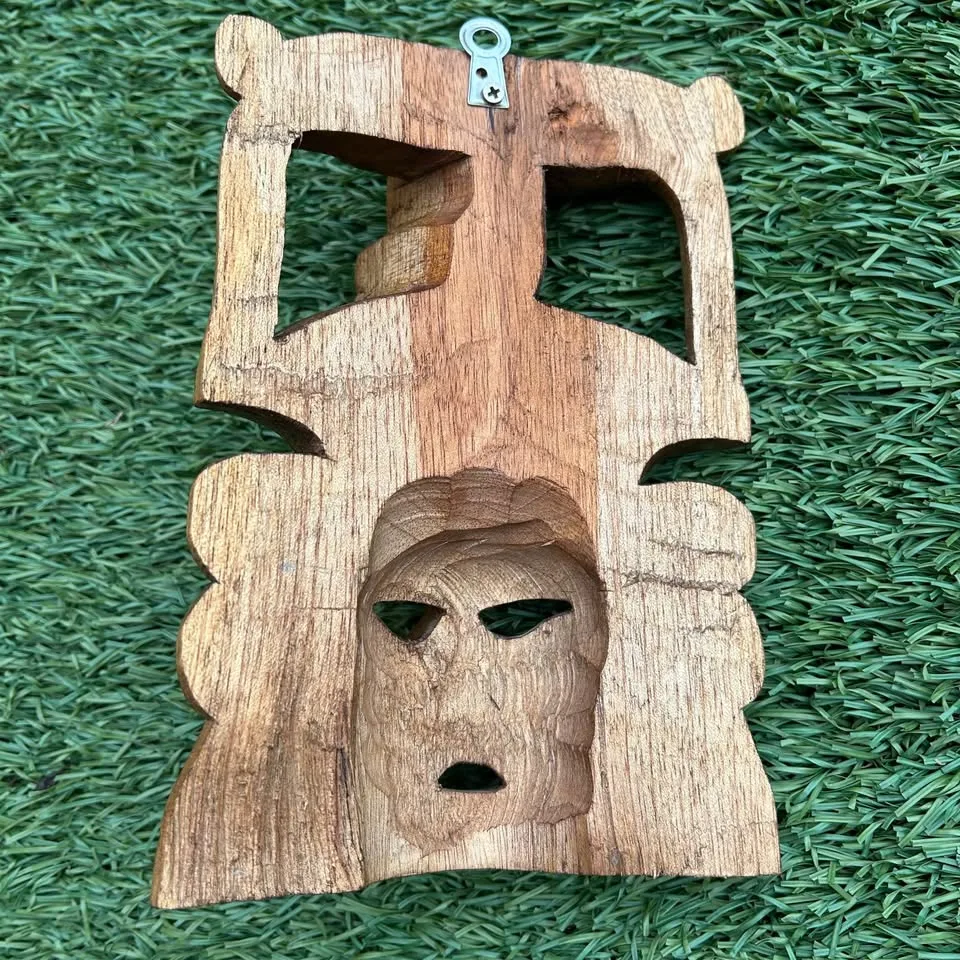 Hand-Carved Mayan-Style Wooden Small Mask – Tribal Wall Art 8” image indicator(9)