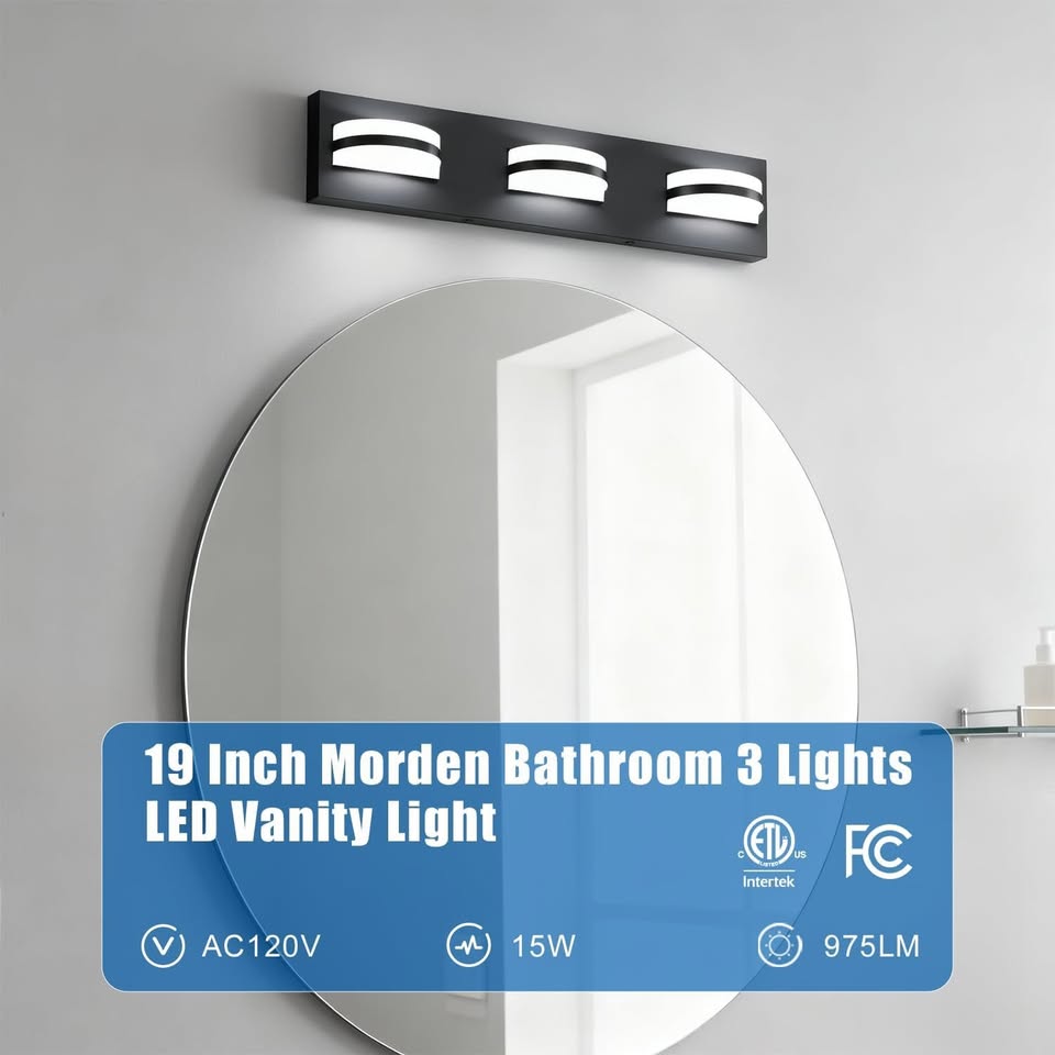 19-inch 3-Light LED Vanity Light, Dimmable, Black - photo 2