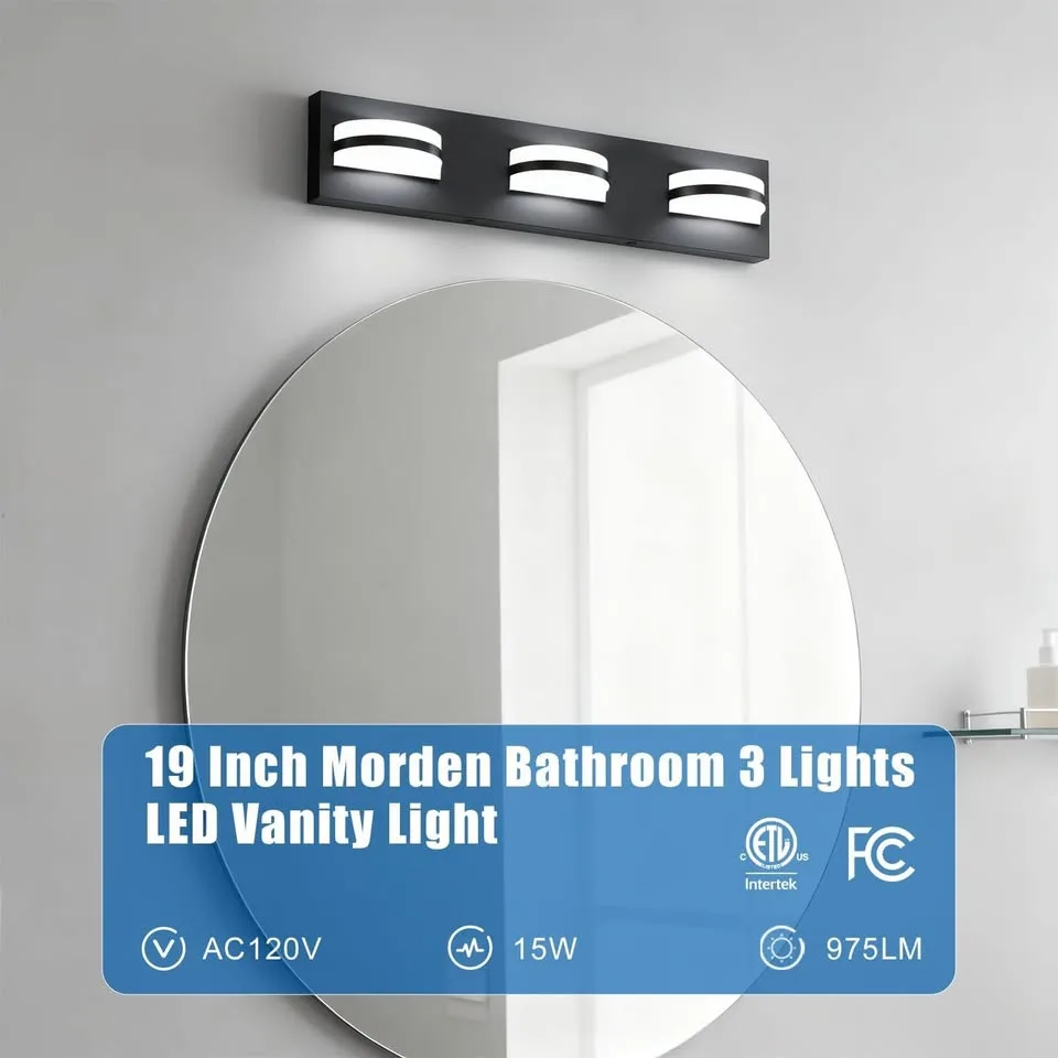 19-inch 3-Light LED Vanity Light, Dimmable, Black image indicator(2)