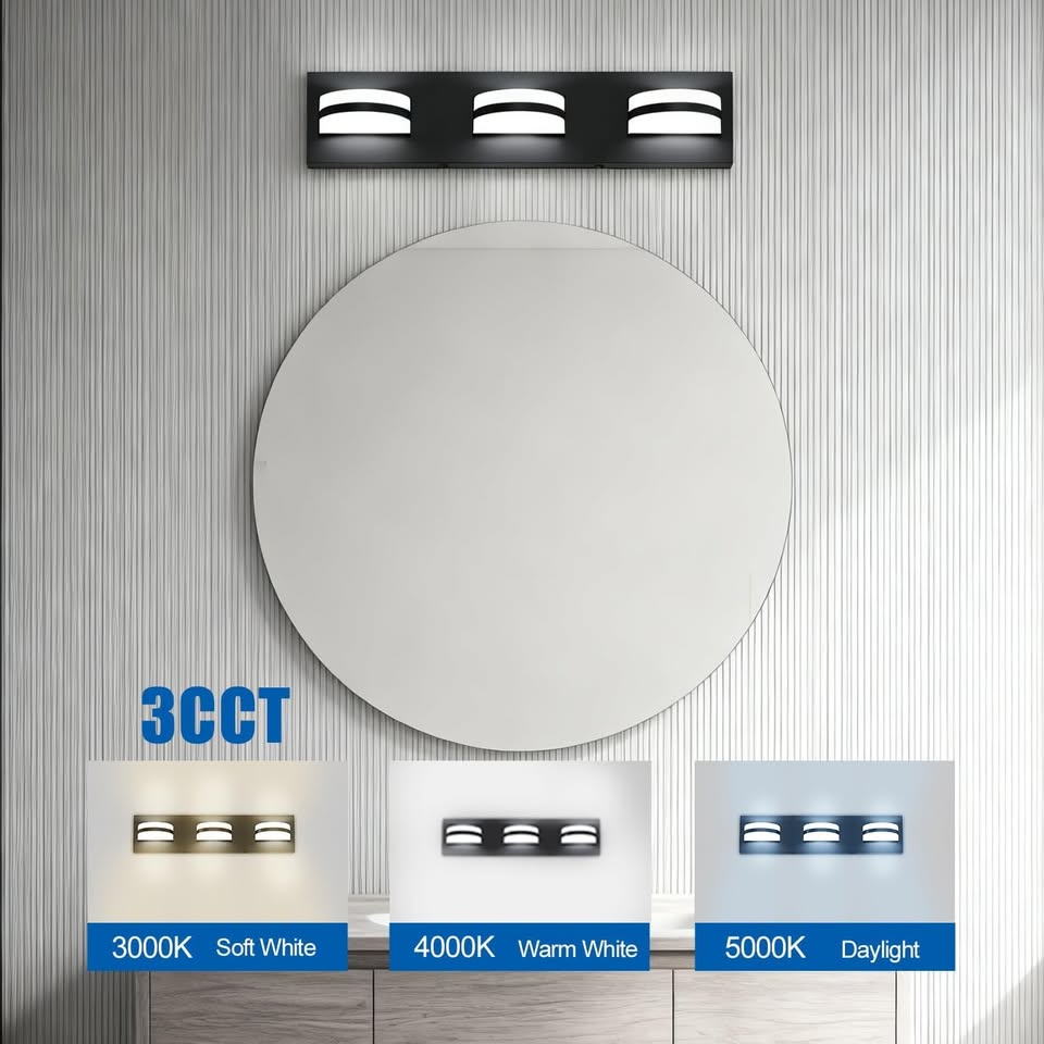 19-inch 3-Light LED Vanity Light, Dimmable, Black - photo 3