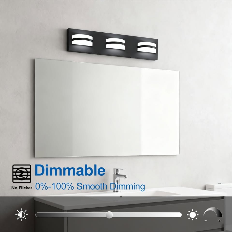 19-inch 3-Light LED Vanity Light, Dimmable, Black - photo 4