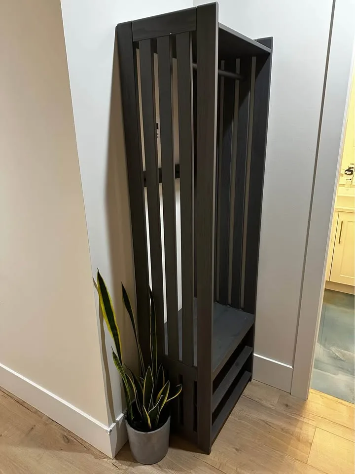 PANGET Coat rack with shoe storage unit, dark gray/stained, 23 3 image indicator(2)