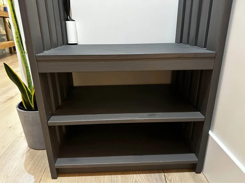 PANGET Coat rack with shoe storage unit, dark gray/stained, 23 3 image indicator(4)