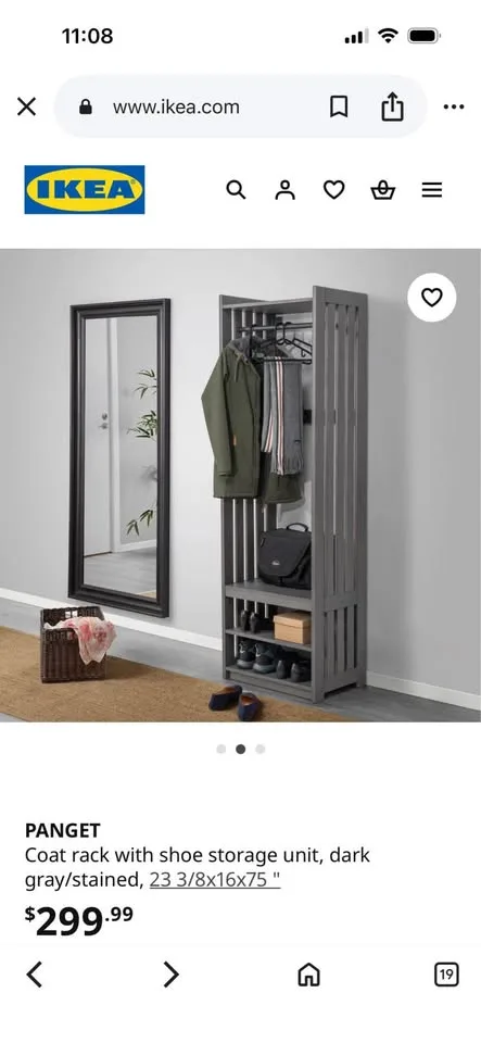 PANGET Coat rack with shoe storage unit, dark gray/stained, 23 3 image indicator(5)