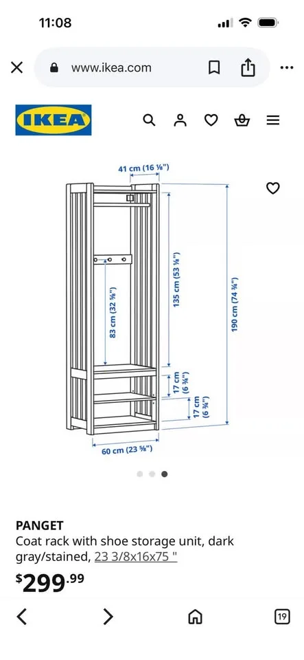 PANGET Coat rack with shoe storage unit, dark gray/stained, 23 3 image indicator(6)