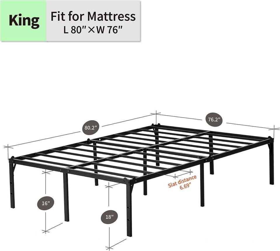 Metal Bed Frame King - Black, 18 Inch - photo 2