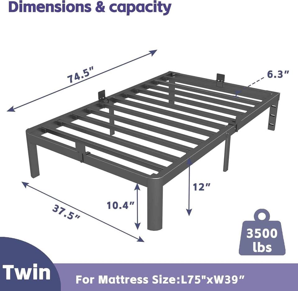 12" Twin Bed Frame with Metal Gaskets - photo 2
