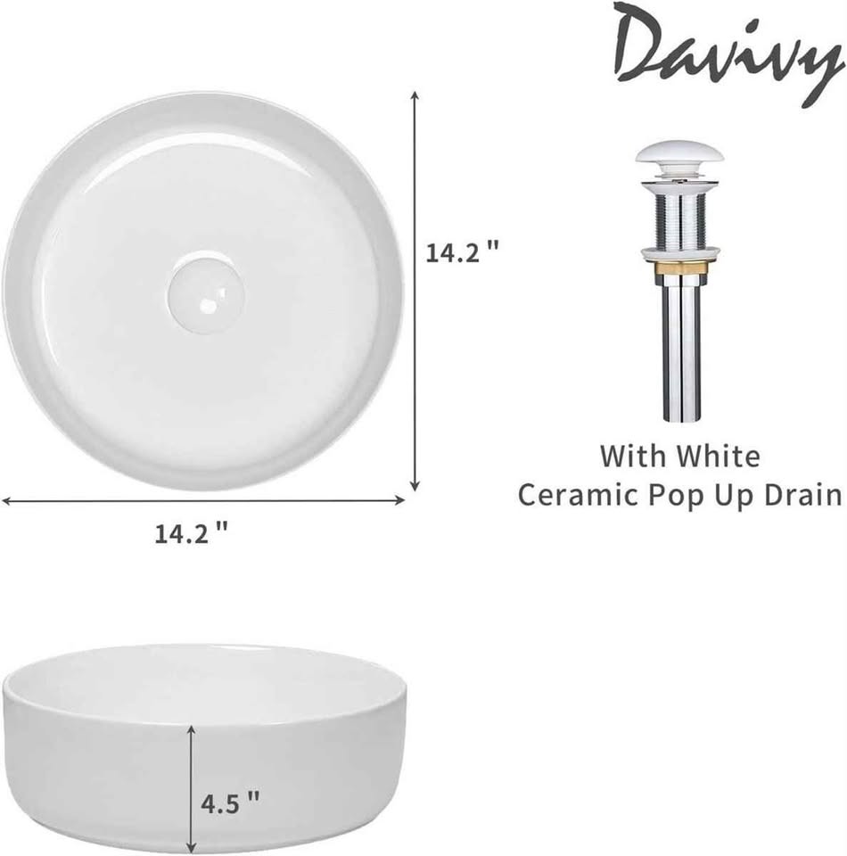 14" Round Vessel Sink with Drain - photo 2