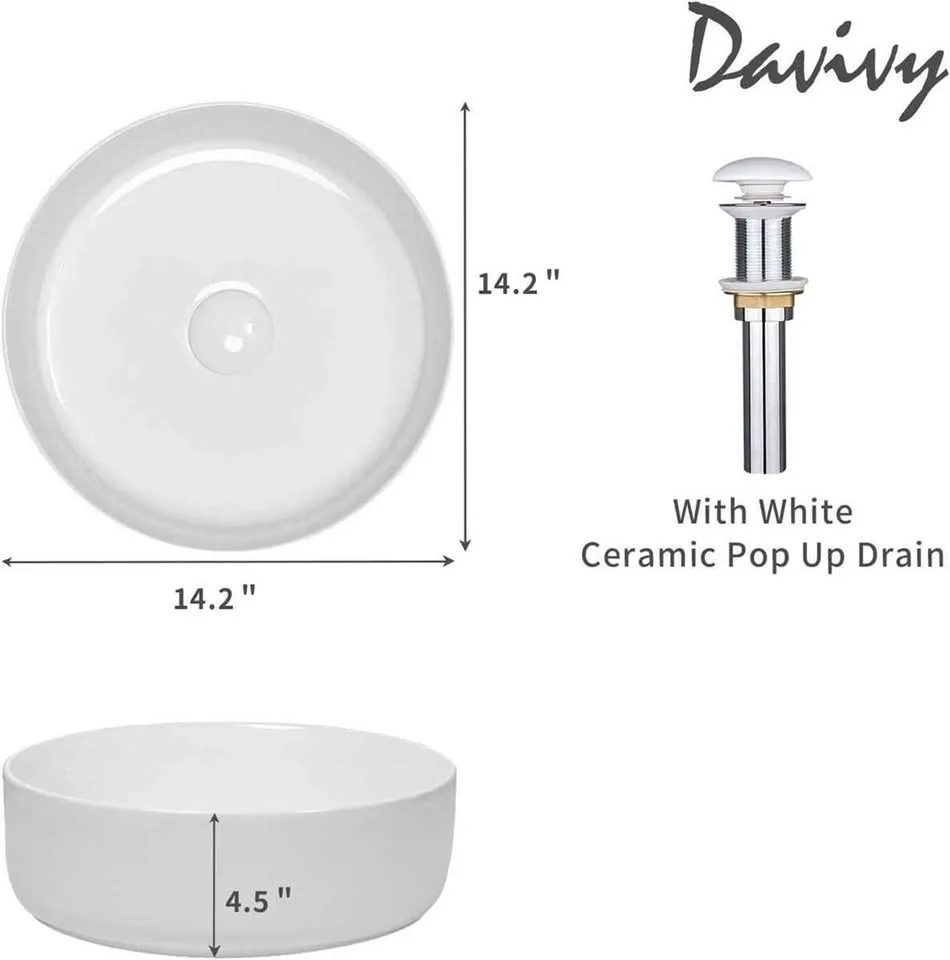 14" Round Vessel Sink with Drain image indicator(2)