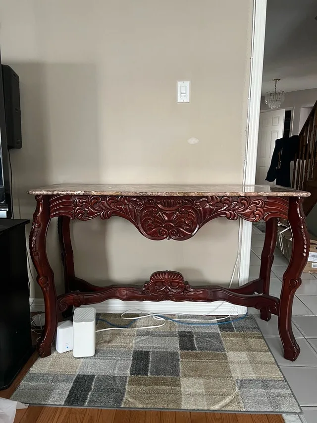 Vintage hand carved console table - Real Rose Marble Top image indicator(2)