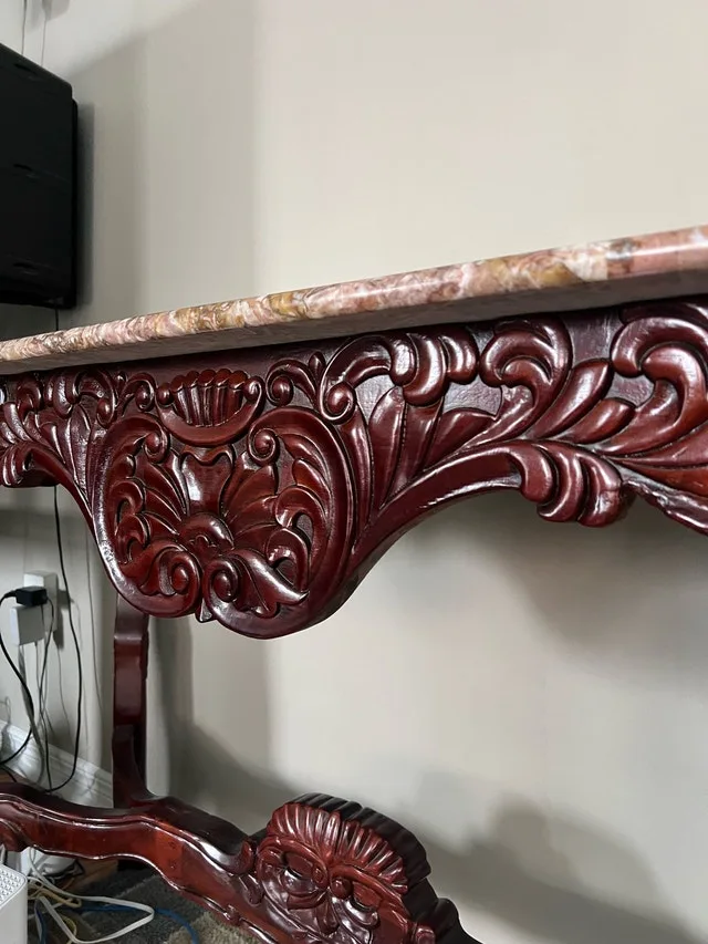 Vintage hand carved console table - Real Rose Marble Top image indicator(3)