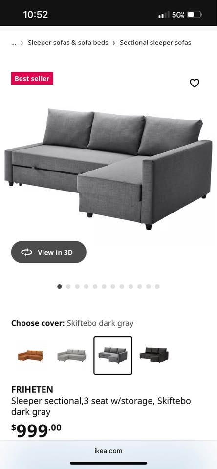 IKEA Friheten Sleeper/Sofa sectional 3 seats with storage, dark - photo 5