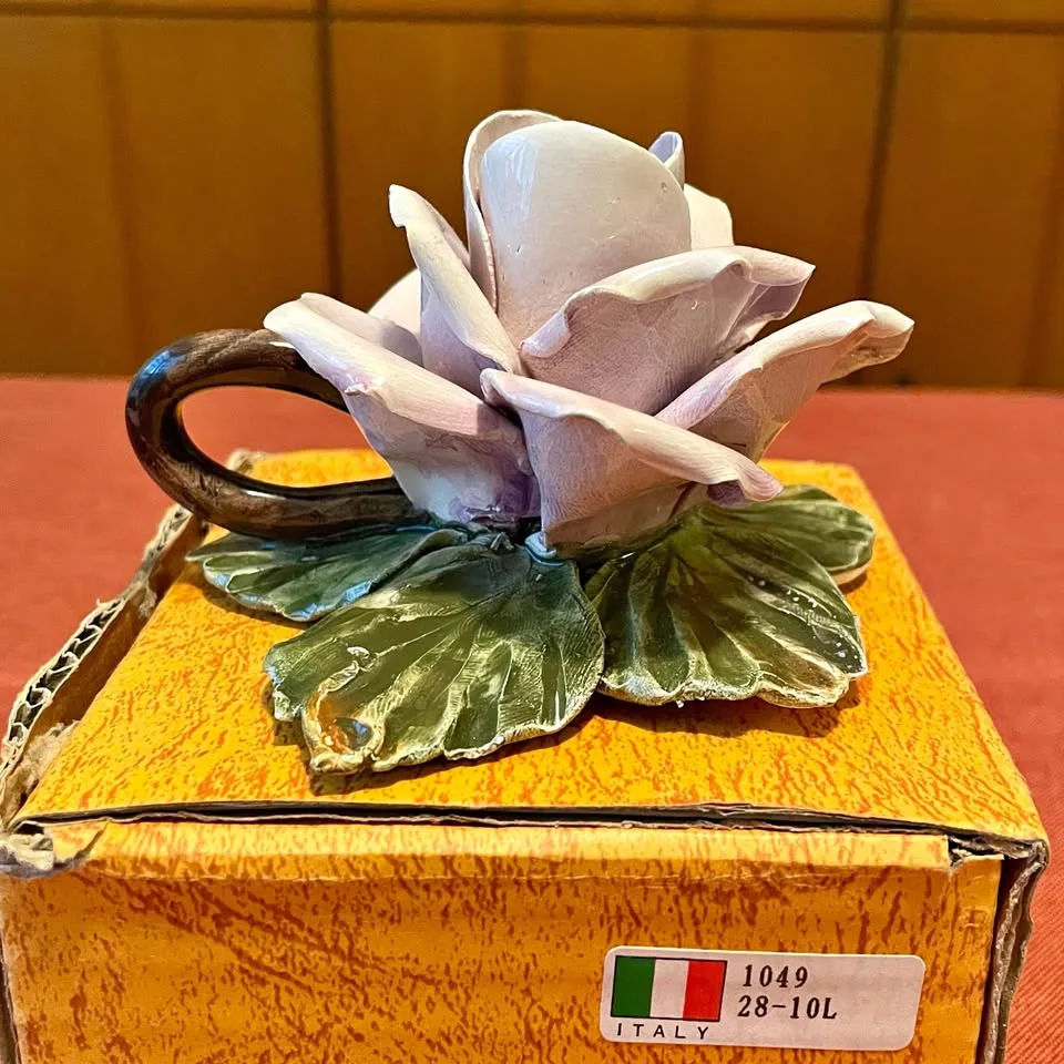 🇮🇹Italian Candle Holder - Ceramic Purple Rose thumbnail