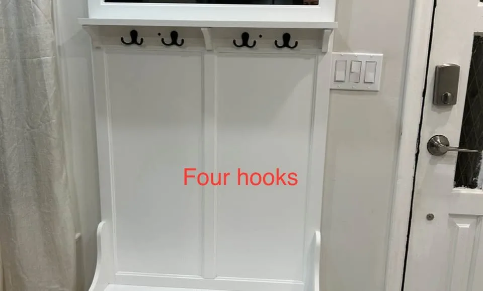 Entryway Bench and Coat Rack with 4 Hooks, 2 Drawers with mirror image indicator(5)