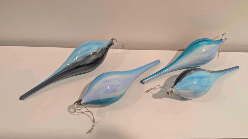 CRATE & BARREL Azure Hand Blown Glass Tree Ornaments [set of 4]