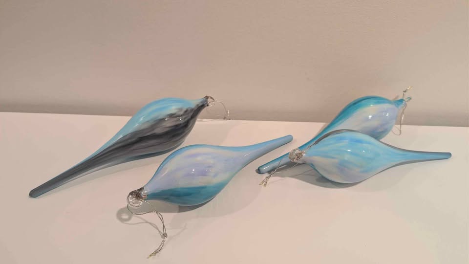 CRATE & BARREL Azure Hand Blown Glass Tree Ornaments [set of 4] - photo 2