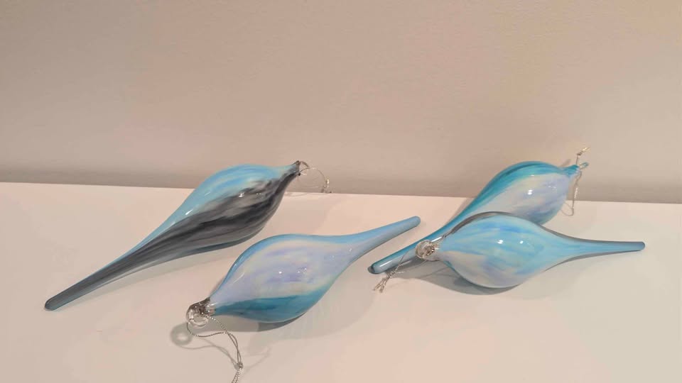CRATE & BARREL Azure Hand Blown Glass Tree Ornaments [set of 4] - photo 3