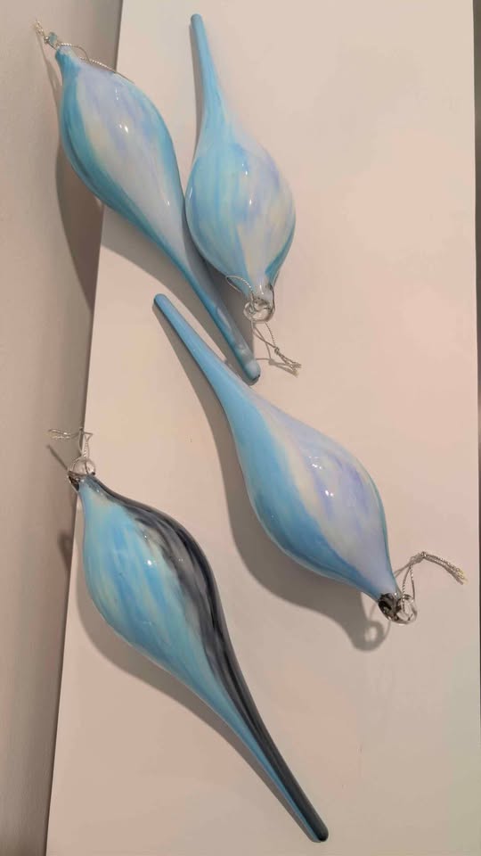 CRATE & BARREL Azure Hand Blown Glass Tree Ornaments [set of 4] - photo 4