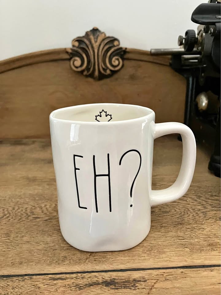 Rae Dunn 2017 Canada Day Mug Eh? Black Leaf and Writing