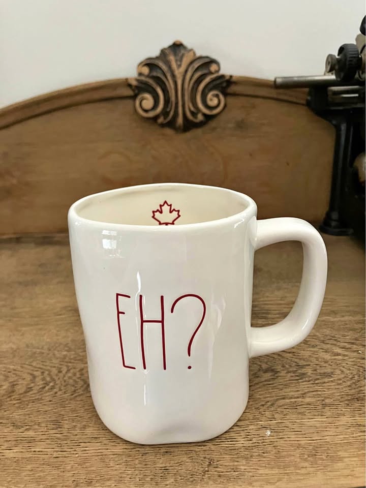 Rae Dunn 2018 Canada Day Mug Eh? Red Leaf and Writing