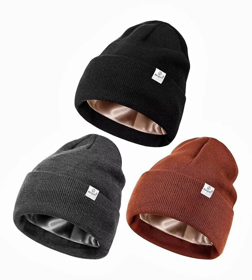 3 Pack Satin Lined Winter Beanie Hats for Women thumbnail