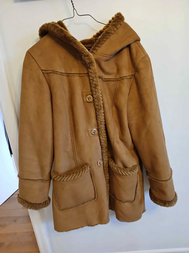 Faux suede shearling coat, XL