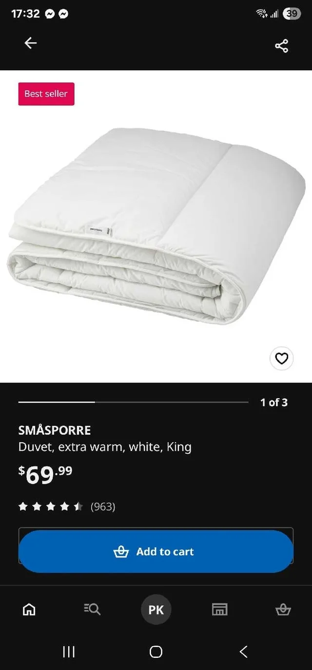 Ikea Smasporre Duvet, Extra Warm, King size with cover included