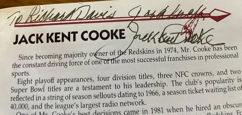 Redskins Jack Kent Cooke Signed 91 PRESS BOOK +GAME TICKET image indicator(4)