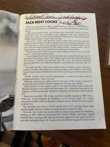 Redskins Jack Kent Cooke Signed 91 PRESS BOOK +GAME TICKET image indicator(7)