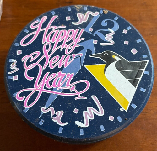 PENGUINS Holiday Hockey Puck Lot (2) NHL "HAPPY" PUCKS
