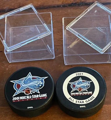 2 COLORADO 2001 All Star Game NHL Hockey Puck's - photo 2