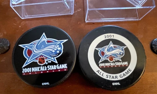 2 COLORADO 2001 All Star Game NHL Hockey Puck's - photo 4