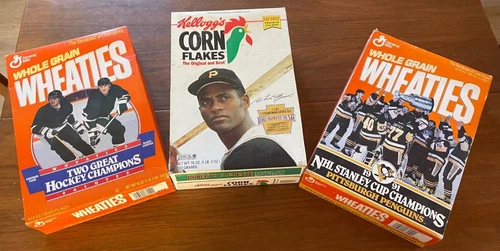 3 Pittsburgh Wheaties Cereal Boxes CLEMENTE LEMIEUX JAGR