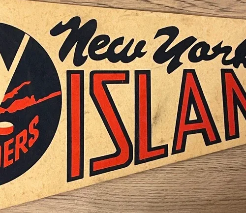 1970 Vintage NY ISLANDERS NHL banner 29” x 12” image indicator(5)