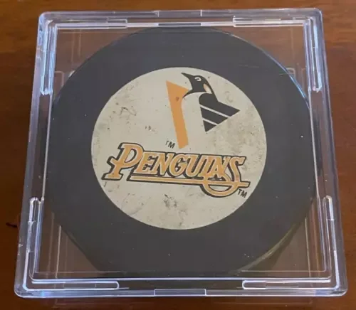 VINTAGE 1990s Pittsburgh penguins NHL GAME USED PUCK