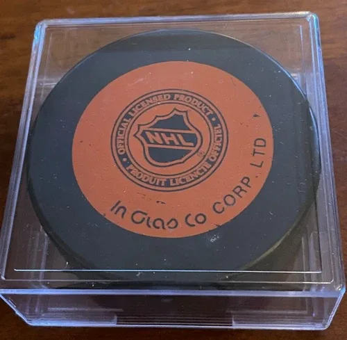 VINTAGE 1990s Pittsburgh penguins NHL GAME USED PUCK image indicator(2)