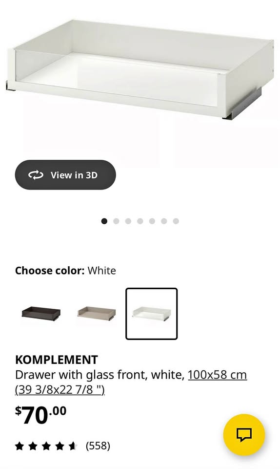 KOMPLEMENT Drawer with glass front, white, 100x58 cm
