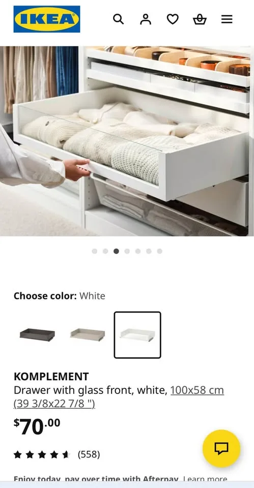 KOMPLEMENT Drawer with glass front, white, 100x58 cm image indicator(2)