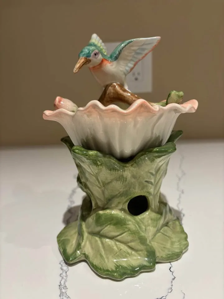 Vintage 1987 Fitz and Floyd Hummingbird Hibiscus Flower Vase image indicator(3)