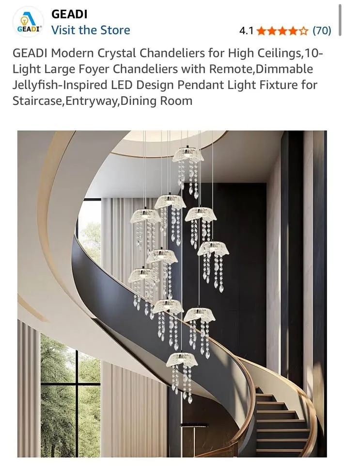 GEADI Crystal Chandelier 10-Light w/ Remote thumbnail